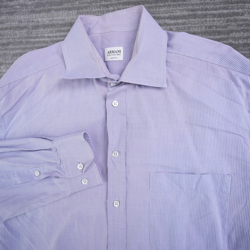 Giorgio Armani Dress Shirt Men Striped Made In Italy Cotton Size 16.5 42 Large